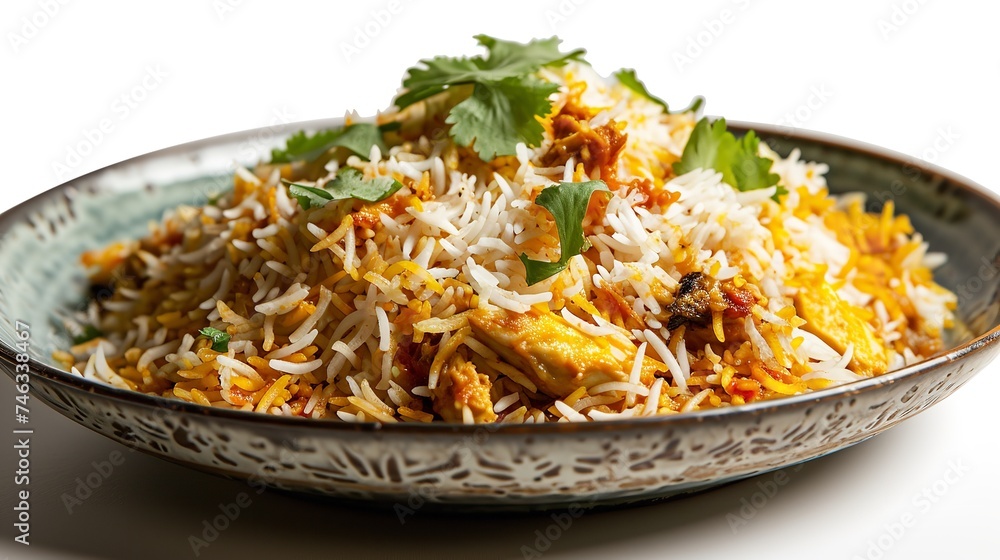 Delicious Chicken Biryani on Plate, Isolated on White Background Delicious Chicken Biryani on Plate, Isolated on White Background