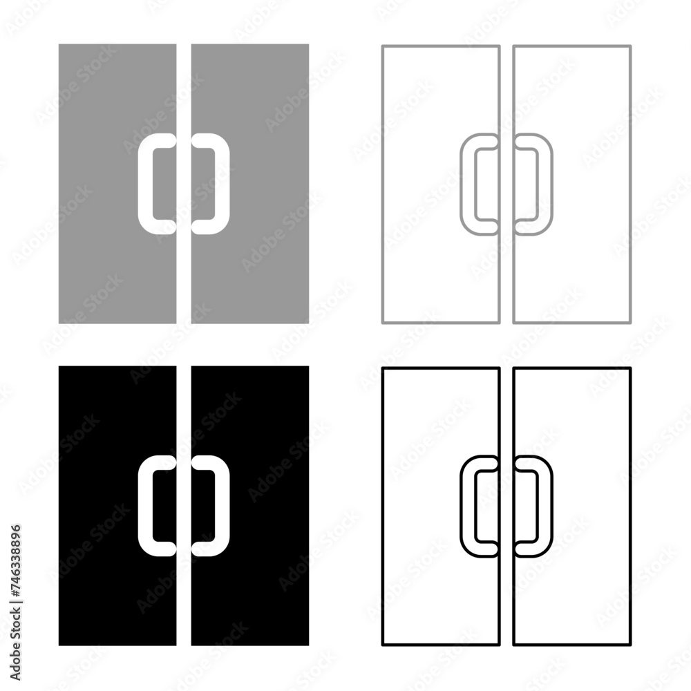 Double door exit doorway set icon grey black color vector illustration image solid fill outline contour line thin flat style Double door exit doorway set icon grey black color vector illustration image solid fill outline contour line thin flat style