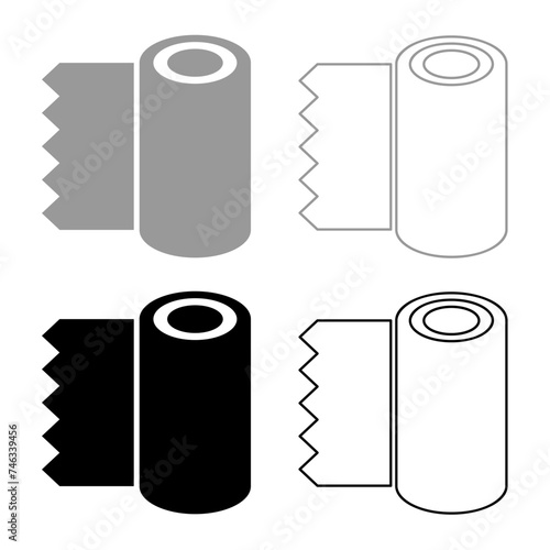 Roll paper towel disposable wrap wallpaper fabric tissue office equipment set icon grey black color vector illustration image solid fill outline contour line thin flat style photo
