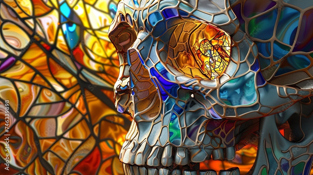skull stained glass window 