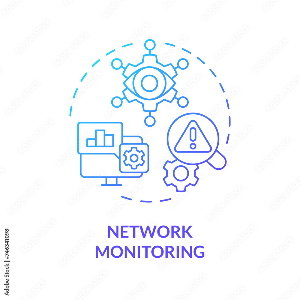 Network monitoring blue gradient concept icon. Assessment management, detection. Digital tracking, connection control. Round shape line illustration. Abstract idea. Graphic design. Easy to use