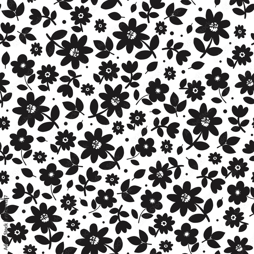 Fototapeta premium Black and white daisy minimalistic surface pattern