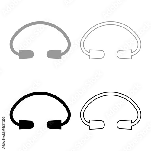 Earplug ear plug protection device set icon grey black color vector illustration image solid fill outline contour line thin flat style