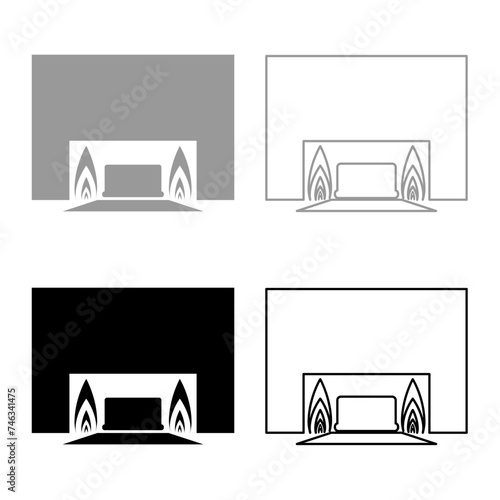 Crematorium cremation process of cremation crematory equipment set icon grey black color vector illustration image solid fill outline contour line thin flat style