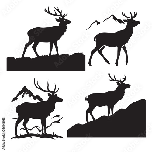 Deer silhouettes , roe deer silhouettes, deer head silhouettes, vector collection