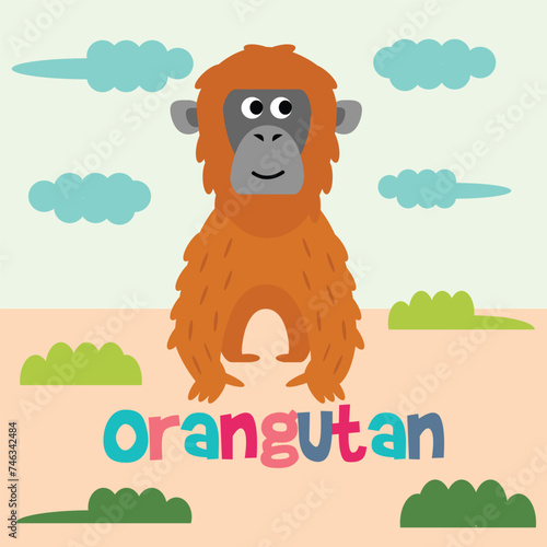  Playful orangutan for kids projects and designs. Monkey in jungle, animal character for children. isolated vector clipart