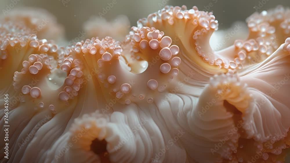 Texture of a sea anemone tentacle featuring tiny velvety bumps and hairlike extensions for catching prey. Texture of a sea anemone tentacle featuring tiny velvety bumps and hairlike extensions for catching prey.