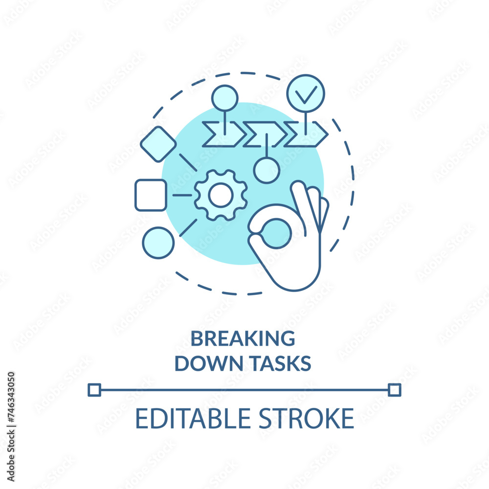 Breaking down tasks soft blue concept icon. Focus control. Round shape line illustration. Abstract idea. Graphic design. Easy to use in infographic, promotional material, article, blog post Breaking down tasks soft blue concept icon. Focus control. Round shape line illustration. Abstract idea. Graphic design. Easy to use in infographic, promotional material, article, blog post