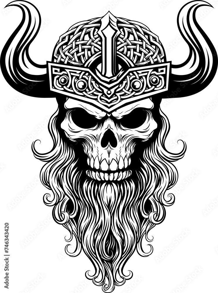 Fototapeta premium Viking Warrior Skull Man Mascot Face in Helmet