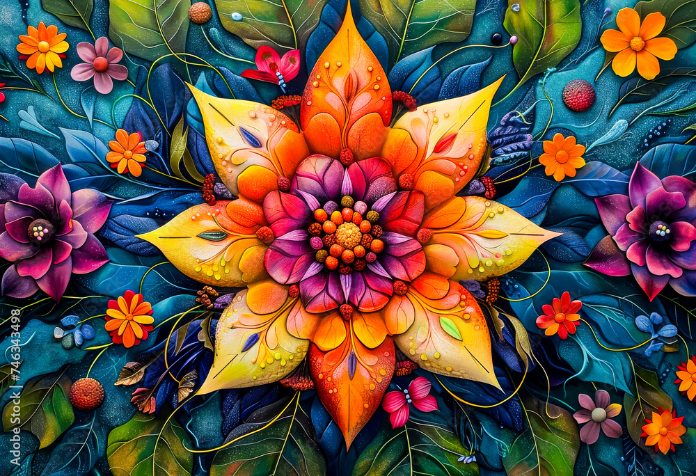 Psychedelic Floral Kaleidoscope in Luminous Colors.