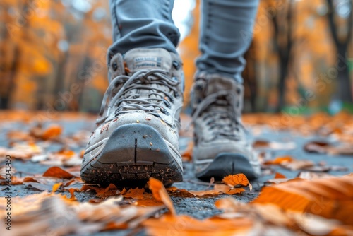 Person Walking Through Leaf Covered Forest