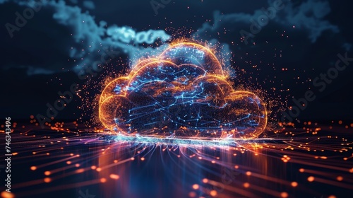 Illustrate the dynamic flow of data across a cloud computing infrastructure, symbolizing seamless connectivity
