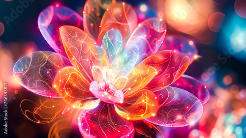 Luminous Neon Lotus Flower with Ethereal Glow.