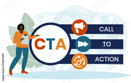 CTA - Call To Action acronym. business concept background. vector illustration concept with keywords and icons. lettering illustration with icons for web banner, flyer, landing page