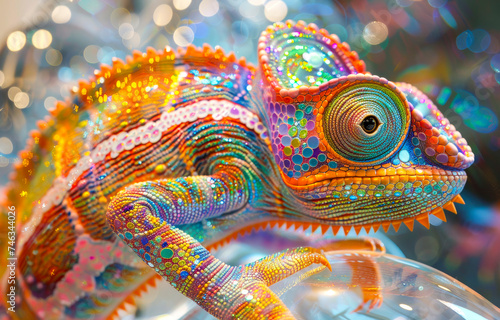 Vibrant Digital Art of a Colorful Chameleon. © NORN