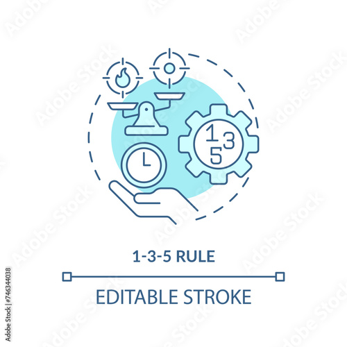 1-3-5 rule soft blue concept icon. Workflow organization. Round shape line illustration. Abstract idea. Graphic design. Easy to use in infographic, promotional material, article, blog post