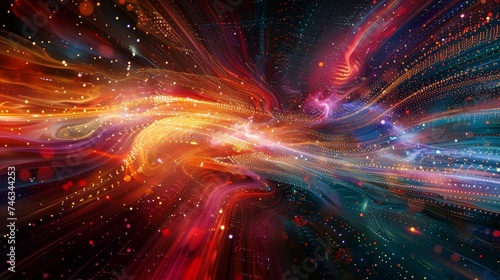 Illustrate the vibrant energy of technology backgrounds  where color and data collide