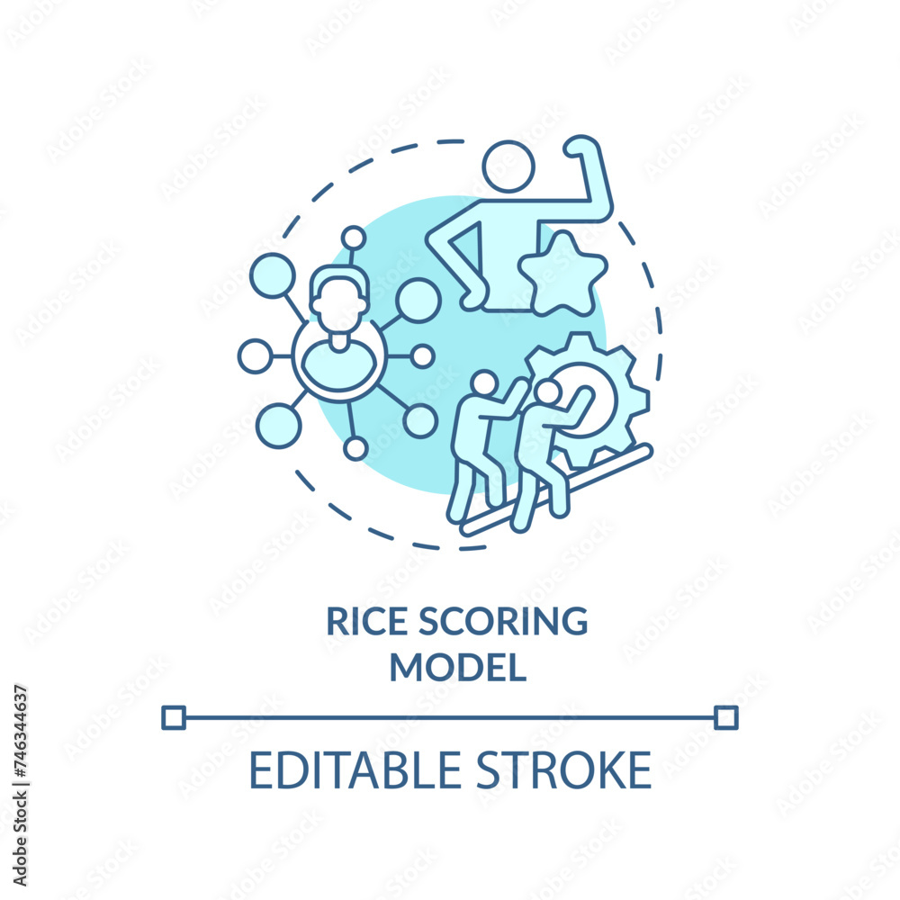 RICE scoring model soft blue concept icon. Teamwork organization. Round shape line illustration. Abstract idea. Graphic design. Easy to use in infographic, promotional material, article, blog post RICE scoring model soft blue concept icon. Teamwork organization. Round shape line illustration. Abstract idea. Graphic design. Easy to use in infographic, promotional material, article, blog post