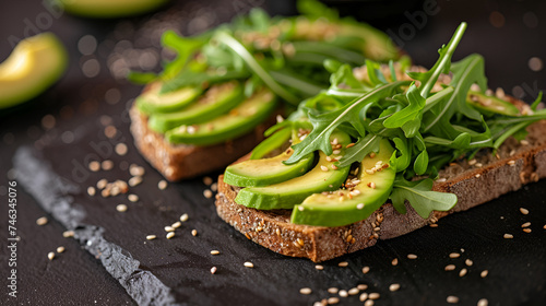 Avocado toast for breakfast or lunch with rye bread. Vegetarian food concept. generative ai 