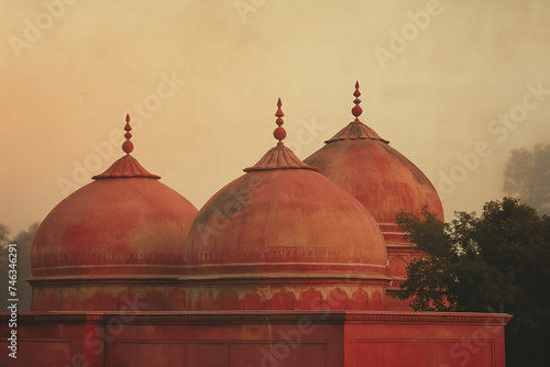 Pink domes at a mosque with sunshine of sunset, Eid al Adha,Eid Mubarak,Eid al fitr, Ramadan Kareem