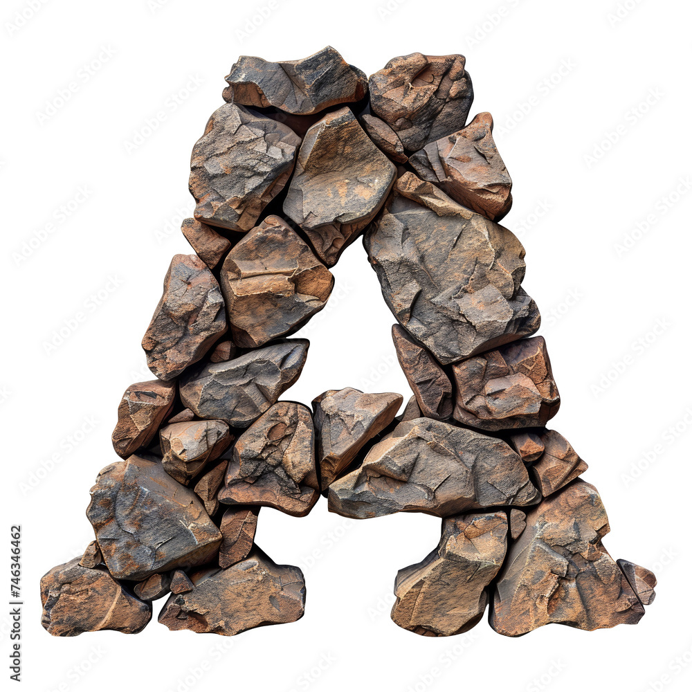 Brown Rocks Letter A Isolated on Transparent or White Background, PNG Brown Rocks Letter A Isolated on Transparent or White Background, PNG