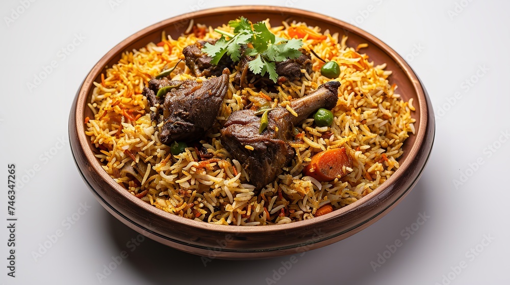Mutton Biryani in White Isolated Background Mutton Biryani in White Isolated Background