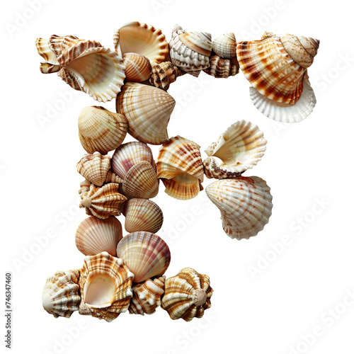 Beach Shells Letter F Isolated on Transparent or White Background, PNG