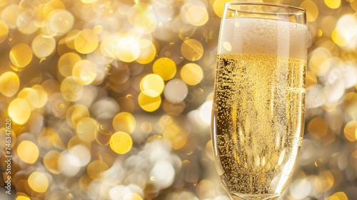 An elegant flute of bubbly champagne, effervescent bubbles dancing to celebrate a special occasion.