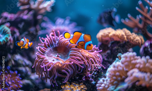 Corals and colorful tropical fish in the blue tropical sea, Generative AI © simba kim
