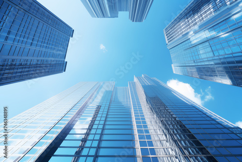 Background of Bottom view of office building in city scape.