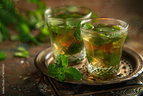 Moroccan Mint Tea, Traditional Arabic Drink from Morocco, Traditional Refreshing Moroccan Drink