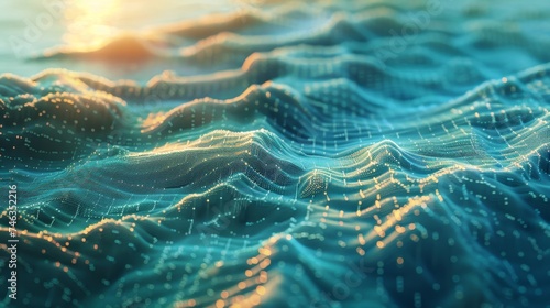 Visualize the intricate textures of digital landscapes, where data flows like rivers in a vibrant cybersecurity ecosystem photo