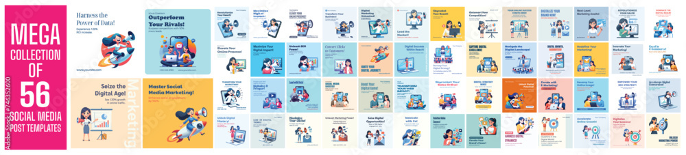Mega collection of 56 social media post design template. used for digital marketing advertising - obrazy, fototapety, plakaty 