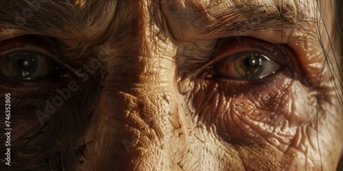 elderly woman wrinkles on her face close-up Generative AI