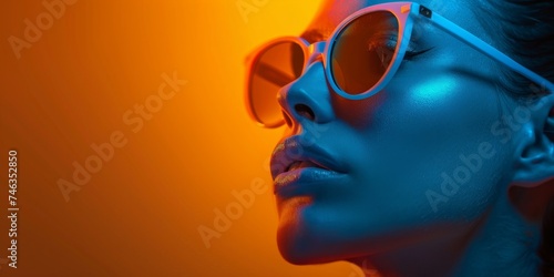 model in sunglasses on blue and yellow background Fashion Generative AI