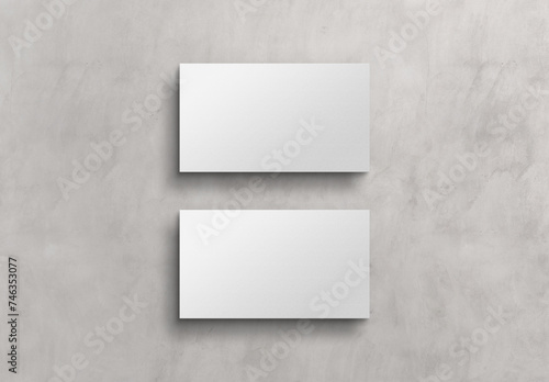 Two white US business card Mockup. American size calling card front and back on concrete 3D rendering