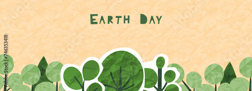 Earth day paper collage of green garden landscape trees bush shrub. Textured organic shape, nature-inspired forms, contemporary naive eco vector illustration. Ecological banner with textural elements