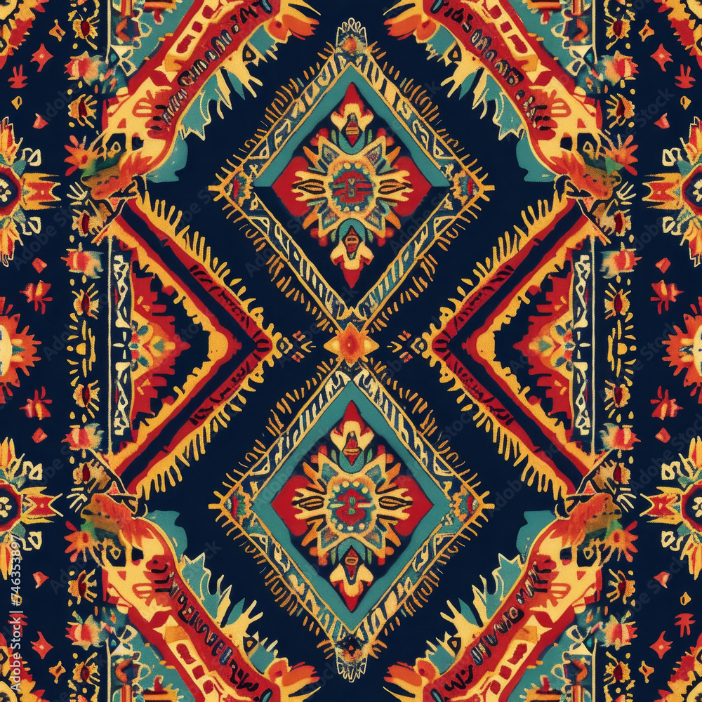 Ethnic ikat seamless pattern geometric abstract designs with traditional motifs. Ethnic ikat seamless pattern geometric abstract designs with traditional motifs.