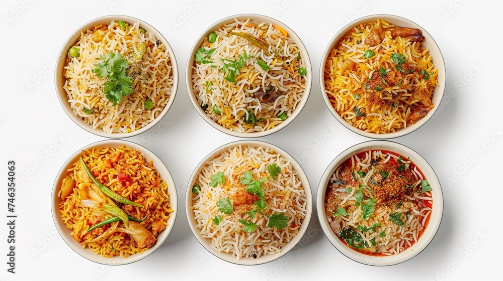 Set of Biryani - Indian Food, Top View, Isolated Set of Biryani - Indian Food, Top View, Isolated