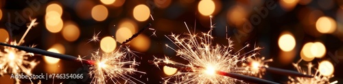 A composition of sparklers arranged in a circular pattern  their light radiating outward  set against a backdrop of dark  mysterious bokeh lights   New Year.