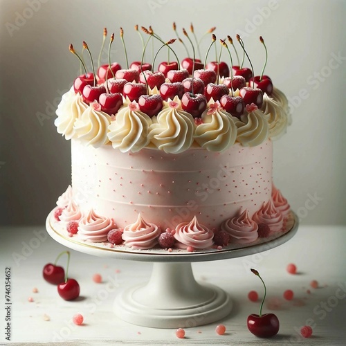 Elegant Cherry Topped Cake on Cake Stand