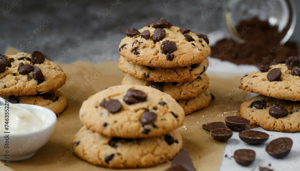 cookies with Choco chips close up at studio making with cream cookies with Choco chips close up at studio making with cream
