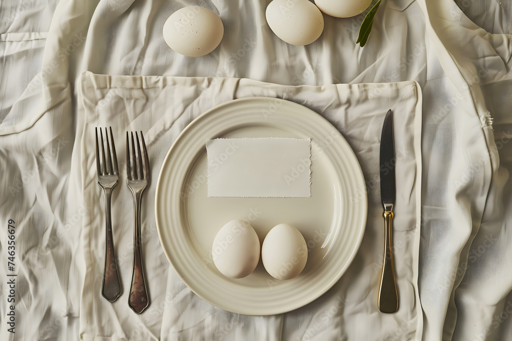 Minimalistic April Fool's Day table setting featuring a clean white ...