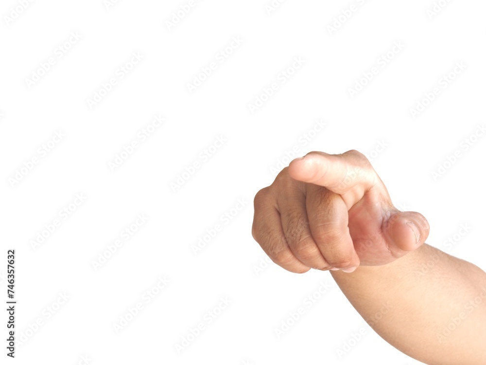 Male hand making a pointing gesture isolated on a white background. Male hand making a pointing gesture isolated on a white background.