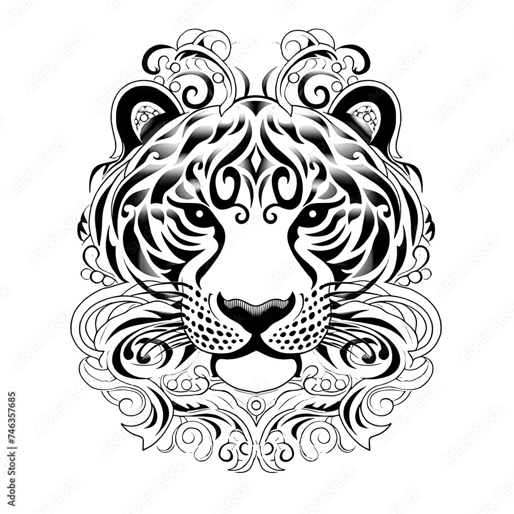 Ornate Tiger Icon, Tiger Portrait Isolated, Chinese Horoscope Symbol, Generative AI Illustration