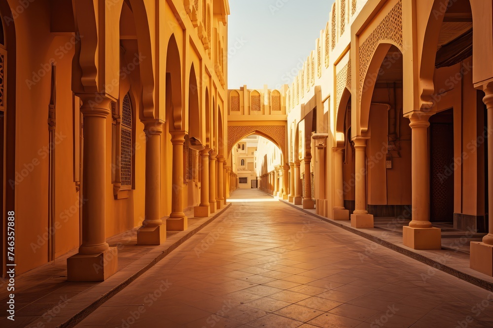 Traditional Arabian Street, Warm Colors, Traditional Historical District Arabic Architecture, Middle East