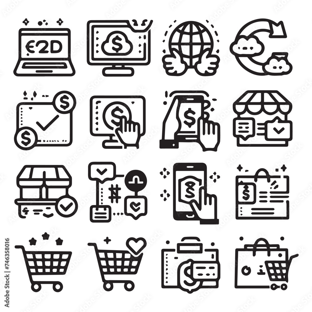 Shopping and e-commerce thin line icons set. Shop symbols. Vector Shopping and e-commerce thin line icons set. Shop symbols. Vector