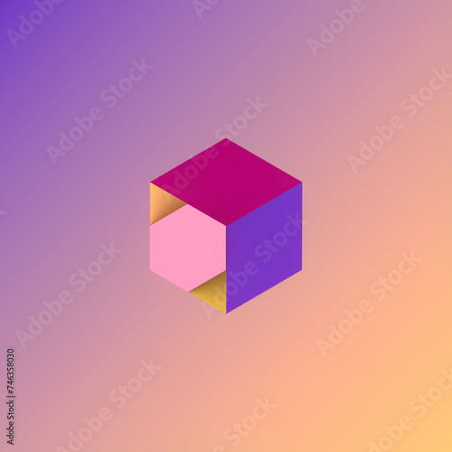 Fascinating digital illustration with geometric figures in bright pastel shades. 3d rendering
