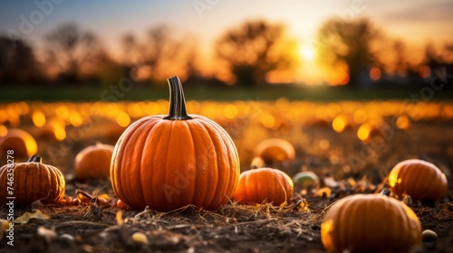 Harvest of pumpkins for thanksgiving and halloween with copy space, seasonal fall concept