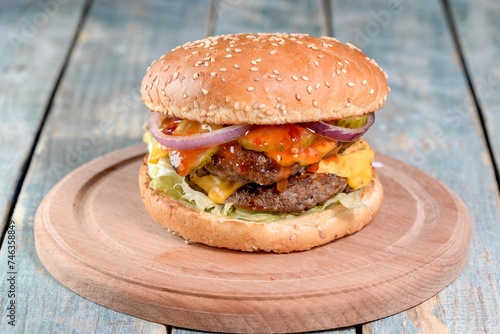 hamburger on a wooden background